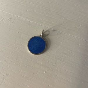 Royal Blue St. Christopher Medal Size of Penny 3/4 inch Sterling Silver